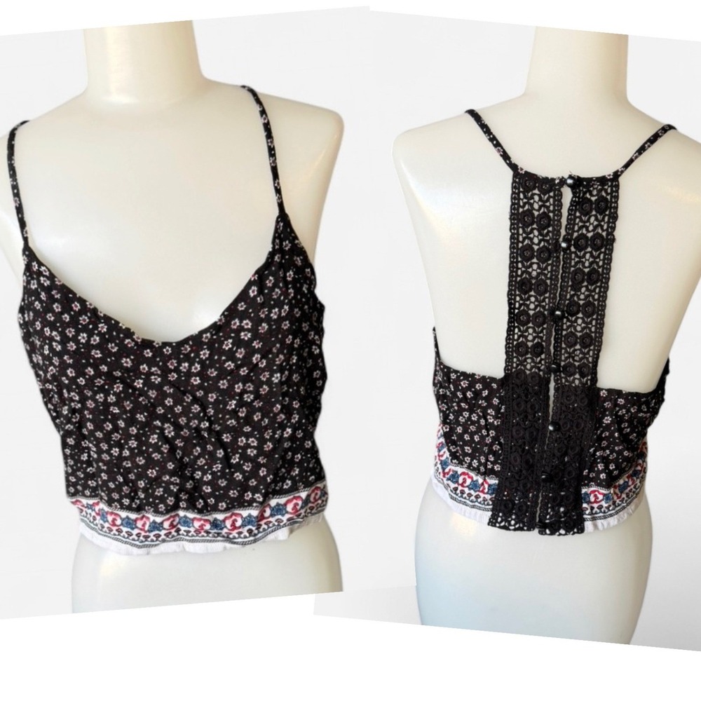 Crop Top Festival Boho Black Floral Crochet Lace Cropped Charlotte Russe Small